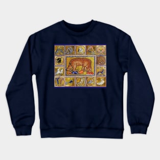 MEDIEVAL BESTIARY,BEAR, FANTASTIC ANIMALS IN GOLD RED BLUE COLORS Crewneck Sweatshirt